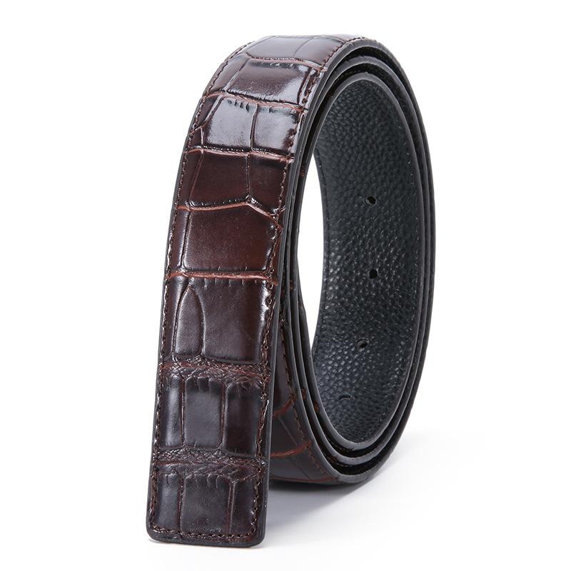 Men'S Belt First Layer, Crocodile Belly, Cowhide Belt, Punched Buckle With 4.0Cm Clip.