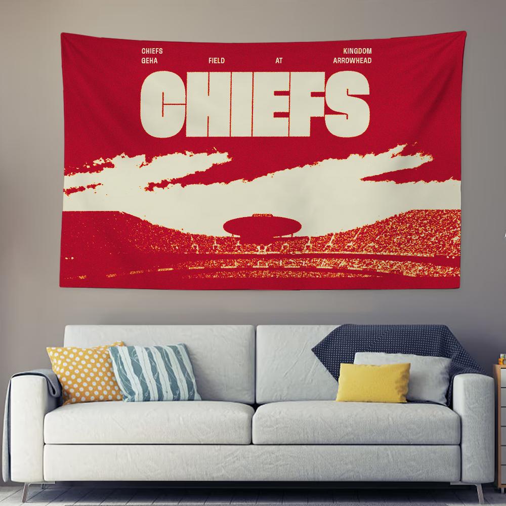 Cool K-Kansa City C-Chiefs NFLS Tapestry Background Hanging Cloth Bedroom Room Decor Aesthetic Tapestry Wall Party