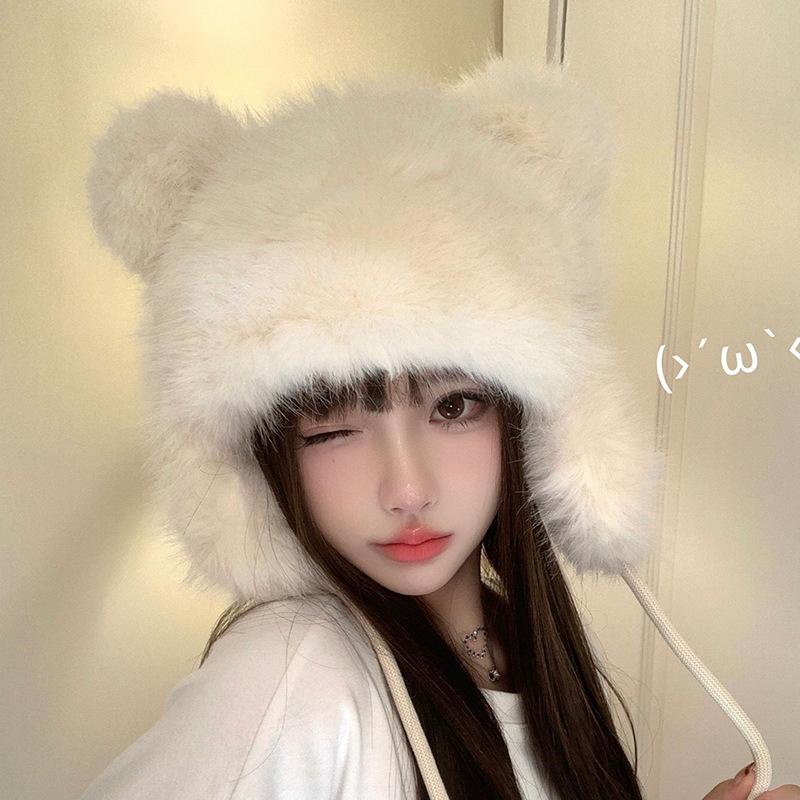 

Bear Ears Plush Children Winter Cute Outdoor Riding Warm Ear Protector Headcap One Size