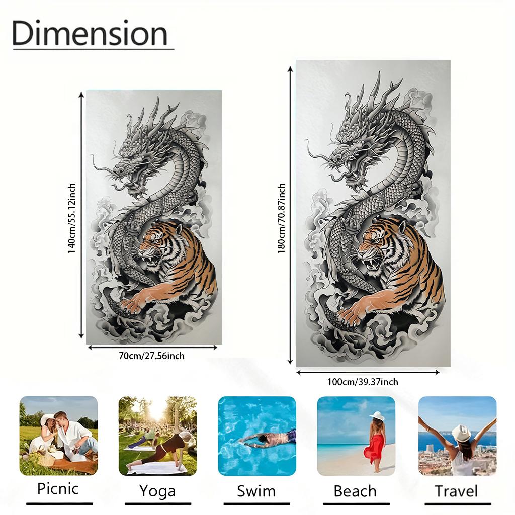 Fight Dragon And Tiger Beach Towel Quick-Drying Small To Large Towel Suitable For Beach Yoga Gym Pool Camping Gift For Friends