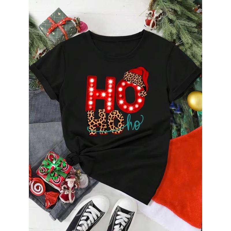 Summer Ladies 3D Printed Crew Neck Short Sleeve T-Shirt Christmas Dress