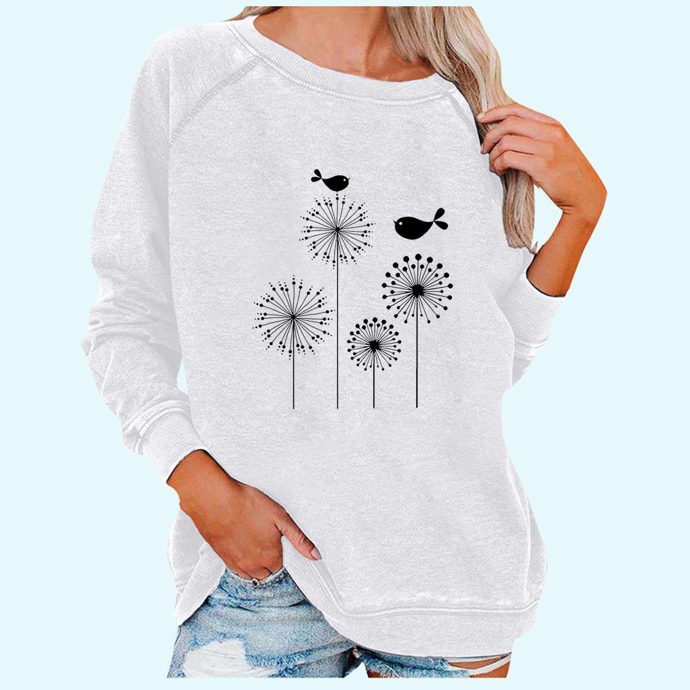 

Женский свободный топ с круглым воротником, женская модная толстовка с принтом, весенне-осенний повседневный топ с длинным рукавом