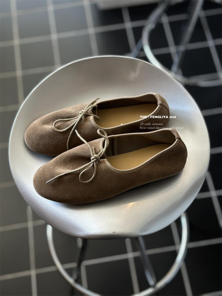 THE · FENGLIYA2025 Early Autumn, Super Soft Cowhide Lace-up Loafers Flat Non-slip Grandma Shoes Lace-up Bar