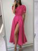 2025 Women's Solid Color High-Waisted Slit Dress - European & American Fashion