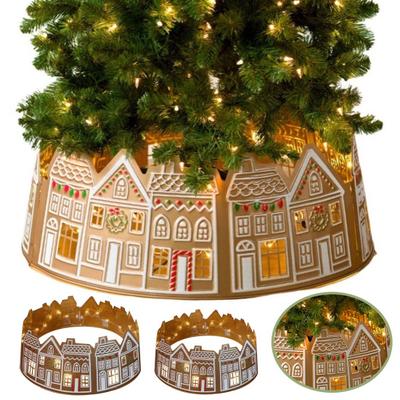 26/28-Inch LED Gingerbread Christmas Tree Collar Xmas Tree Skirt with String