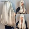 LOUIS FERRE Blonde Long Synthetic Wigs With Bangs Light Blonde Natural Straight Wig for Women Daily Cosplay Heat Resistant Hair