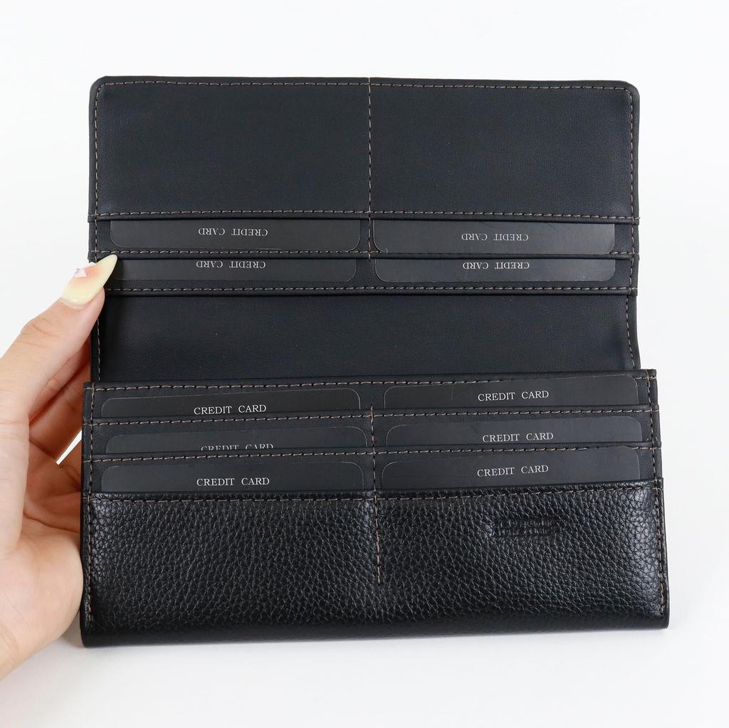 Alpha Cubic Long Genuine Holds 10 Black Men's Wallet, Leather, Thin, Cards, Basic, Simple,