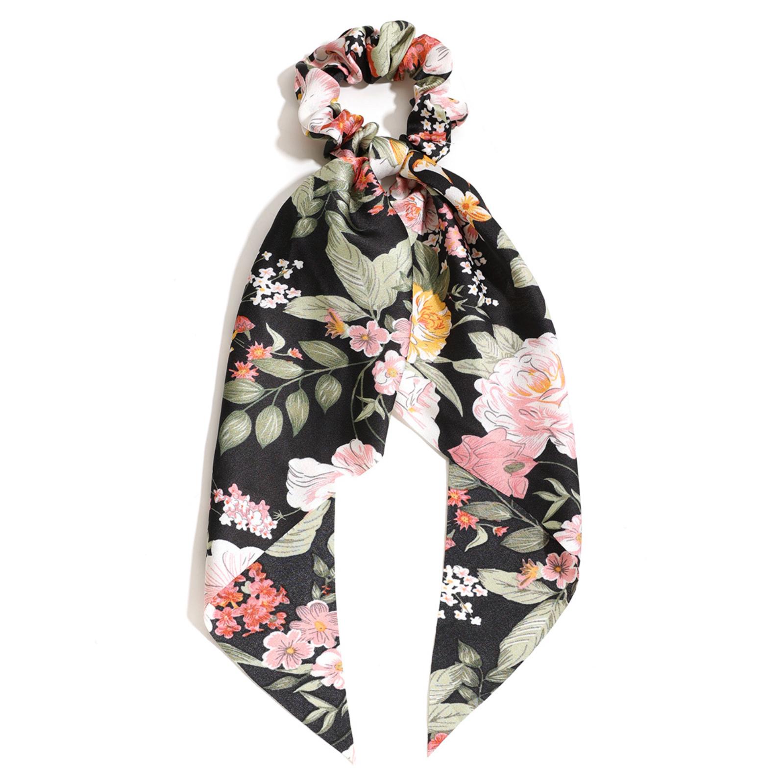 

Elastic Satin-Like Fabric Hairband with Large Scrunchie and Long Ribbon Printed Design for Women and Girls Suitable for Various Hairstyles One Size