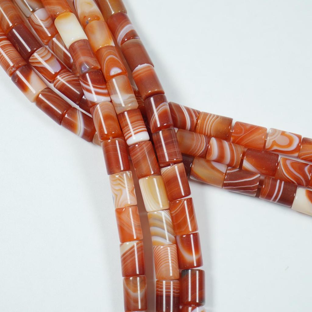 8x12mm Natural Red Striped Agate Cylinder Tube Beads for DIY Jewelry