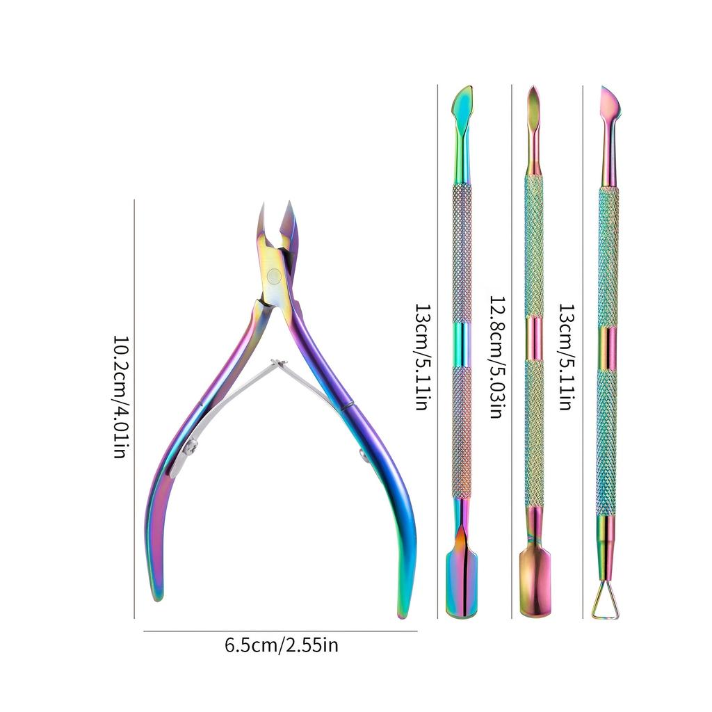 4pcs Nail Dead Skin Clipper Cuticle Pusher Set Colorful Stainless Steel Manicure Cuticle Nipper Dead Skin Nail Gel Manicure Pedicure Tools