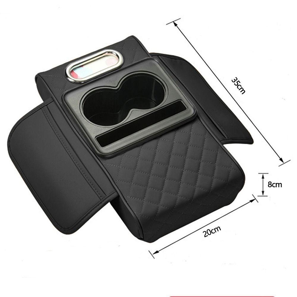PU Leather Car Armrest Pad with Cup Holder Tissue Box Multifunctional Center Console Armrest Cushion Thickened Height Increasing
