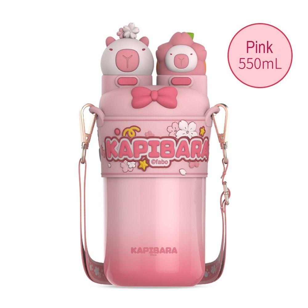 Cartoon 640/600/550ML Large Capacity Insulated Cup Stainless Steel Panda Water Bottle Capybara Thermal Mug for Boys and Girls