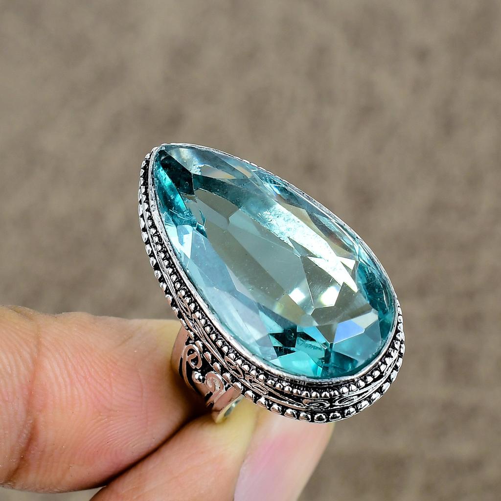 Blue Topaz Genstone Handmade 925 Sterling Silver Jewelry Ring Size 6 KKG-460