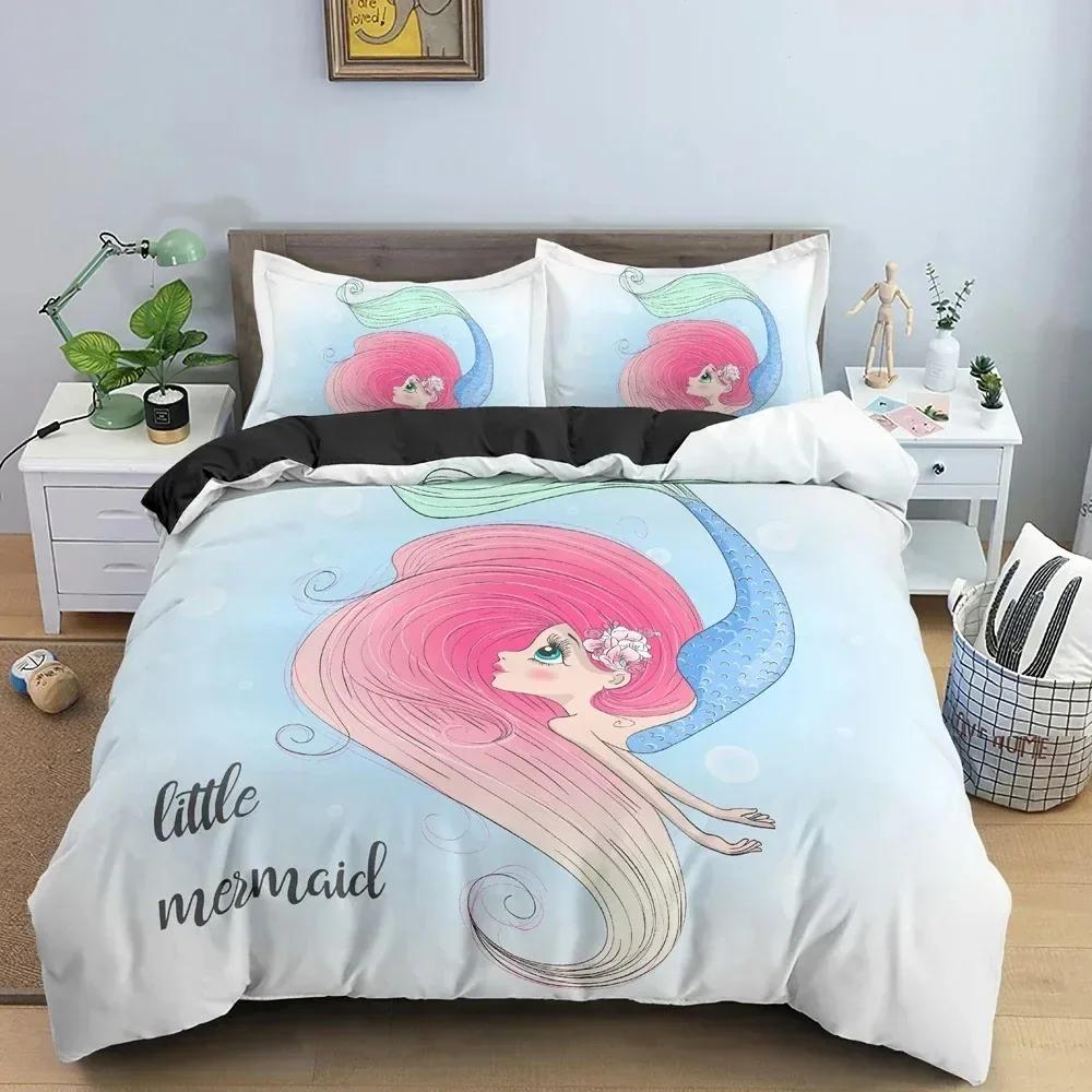 Mermaid Duvet Cover Cartoon Pattern Quilt Covers For Girls Bedroom Single Twin Queen King Size Bedding Set Home Textile