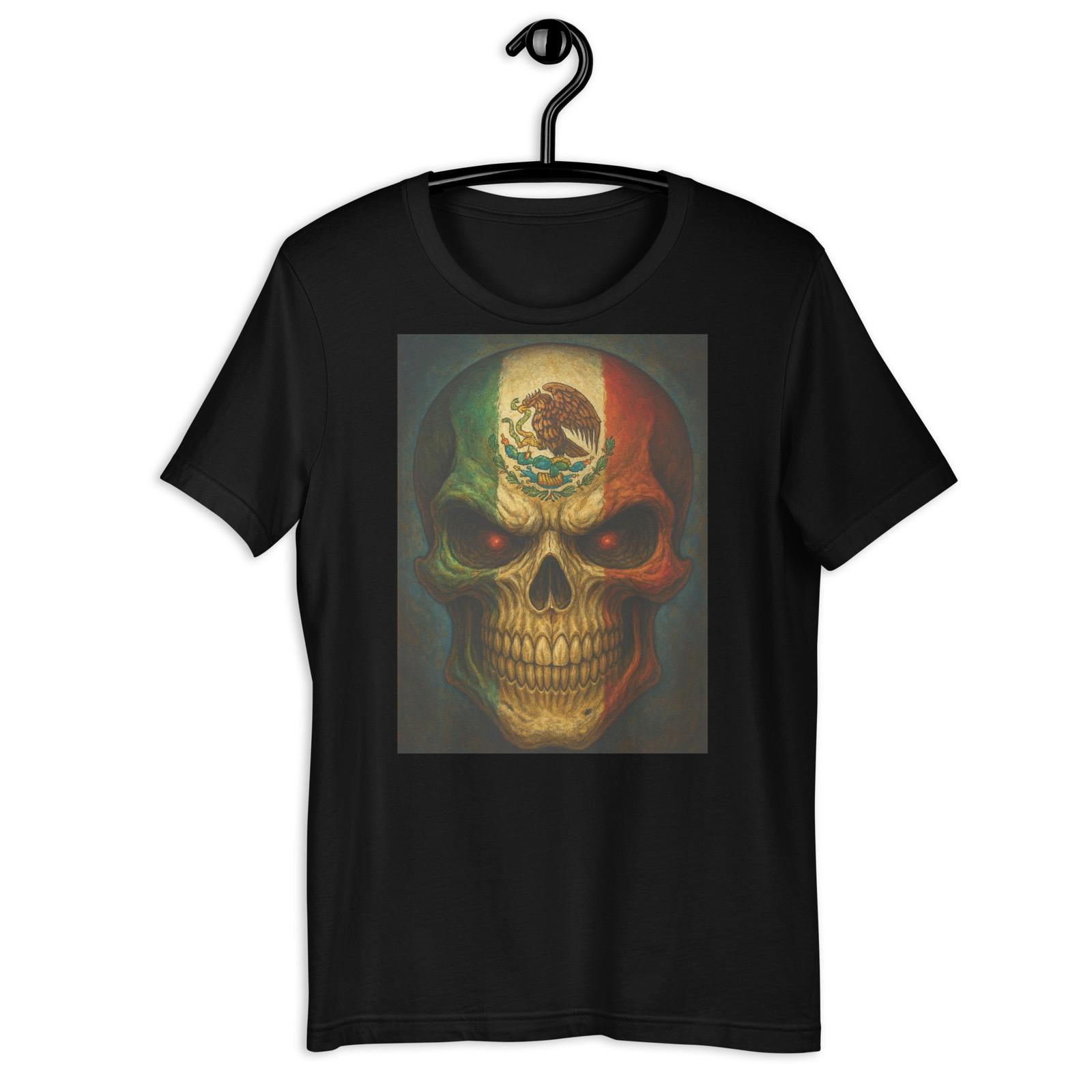 Mexican Skull Flag Dark Art Dia De Muertos Graphic T Shirt Street Style S