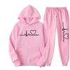 Unisex Heart Pattern Velvet Hoodie Set for Autumn/Winter