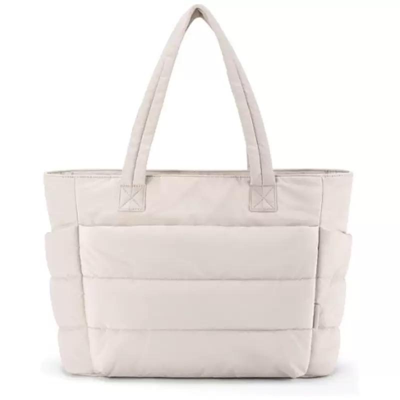 Dame Boble Tote Bag Bomullspolstret Dame Quilting Puffy Håndveske Skulder Shopper Ensfarget Håndtakveske Allsidige Hverdagsvesker
