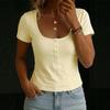 Summer Women's Solid Crop Top, Buttoned Square Neck Slim Fit Casual T-Shirt, Y2K Streetwear