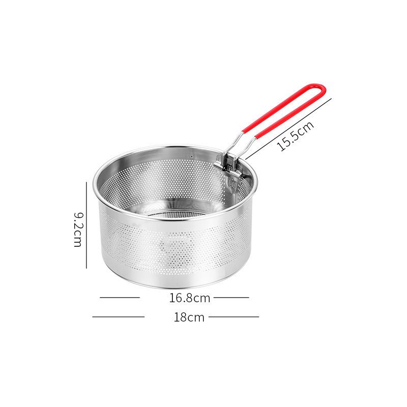 LMETJMA Deep Fryer Basket Round Stainless Steel Fry Baskets With Silicone Handle and Resting Hook for French Chips JT96