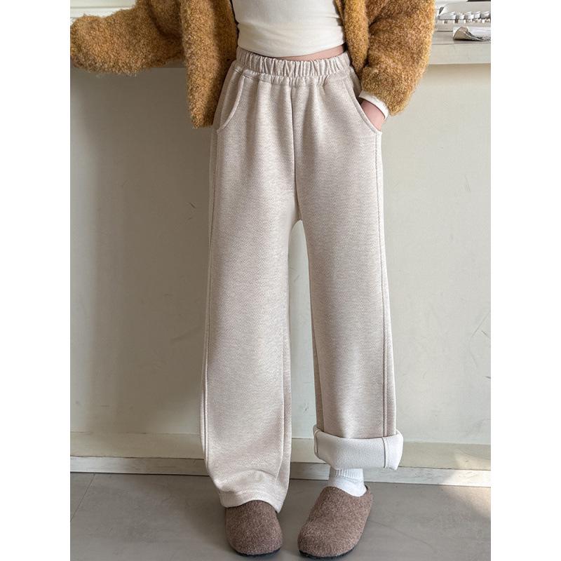 Girls' Velvet Wide-Leg Pants Winter 2025: Trendy Slim Fit, Thick Warmth, Straight-Leg Long Pants for Big Girls