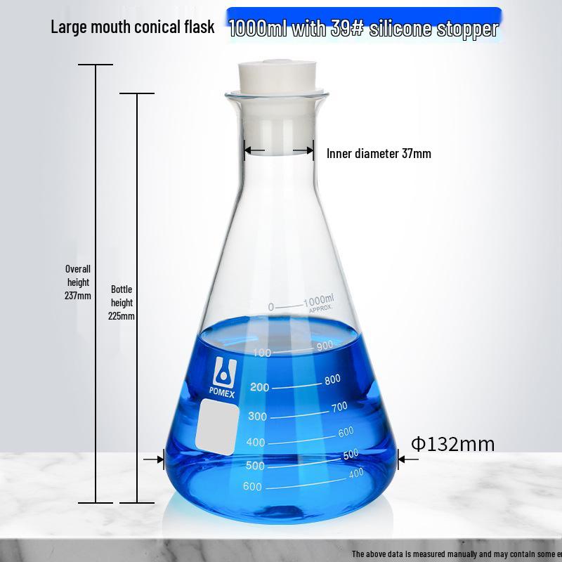 Pomex Shuniu Glass Erlenmeyer Flask: Conical, Straight/Wide/Flared Mouth, 100ml/250ml/500ml/1L Sizes.