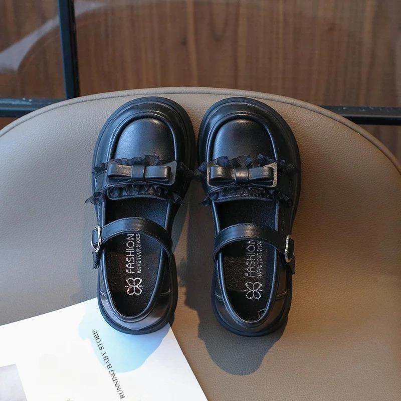 

Girls Shoes Lace Ruffled Kids Bowknot Princess Shoes Spring Autumn Baby Low Heeled Girl Mary Janes Shoes Beige Black I07206 23 чорний