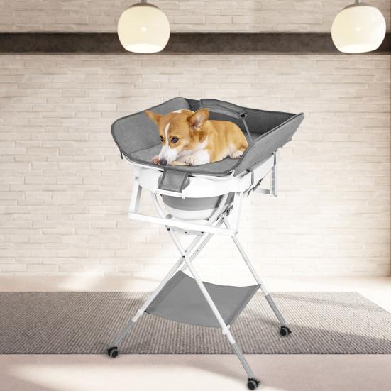 2 in 1 Hunde-Badewanne Hundewaschstation Faltbare Haustier-Badewanne zum Baden und Pflegen Zusammenklappbare Tragbare Dusch-Badewanne für Kleine Hunde Katzen Haustier