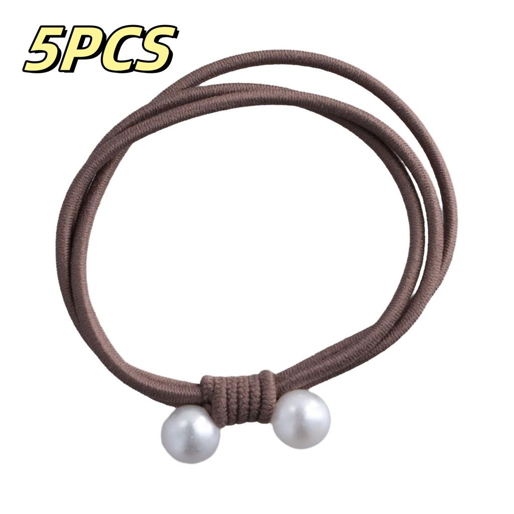 5pcs Pearl Hair Ties Girls Black High Elastic Rubber Bands for Women Kids Thin Scrunchies Hair Accessories Simple Hair Rope