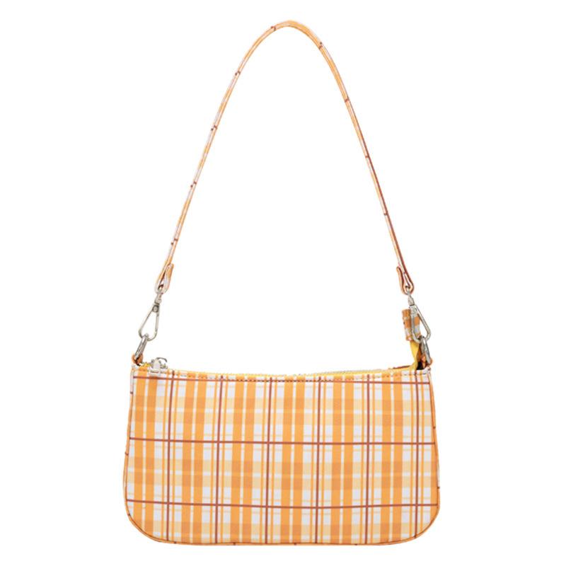 Sommerliche, schlichte und modische orange karierte Tasche im gleichen Stil, Crescent Art Bag, eine Schultertasche für die Achsel