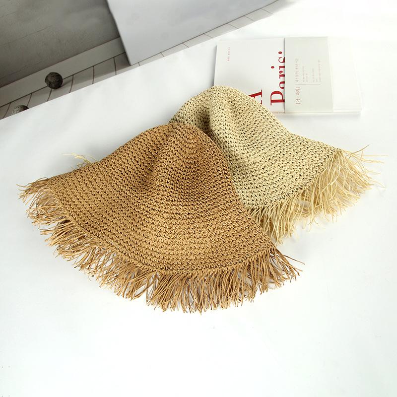 Hat Versatile Style Straw Woven Tassel Brimmed Womens Sunshade Hatscaps