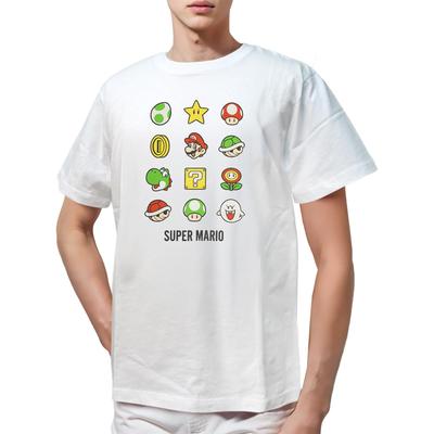 Fine Plus Short Sleeve Super Mario T-Shirt with Icons: Mario, Luigi, Yoshi, and Boo.