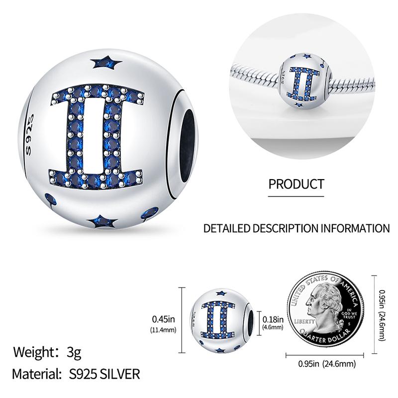 Original Charms Copper Twelve Constellations Charms Beads Fits Womens 3Mm Original Bracelets Necklace Diy Fine Jewelry Gifts