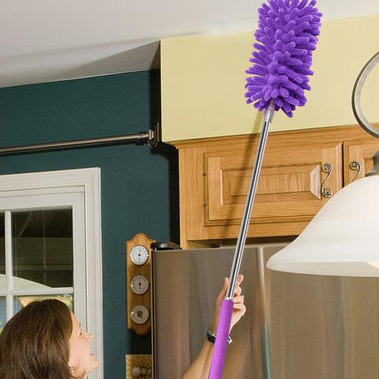 Chenille Duster with Retractable Stainless Steel Pole Washable Replaceable Head Multi-functional Home Office Car Desktop Cleaning Brush Microfiber