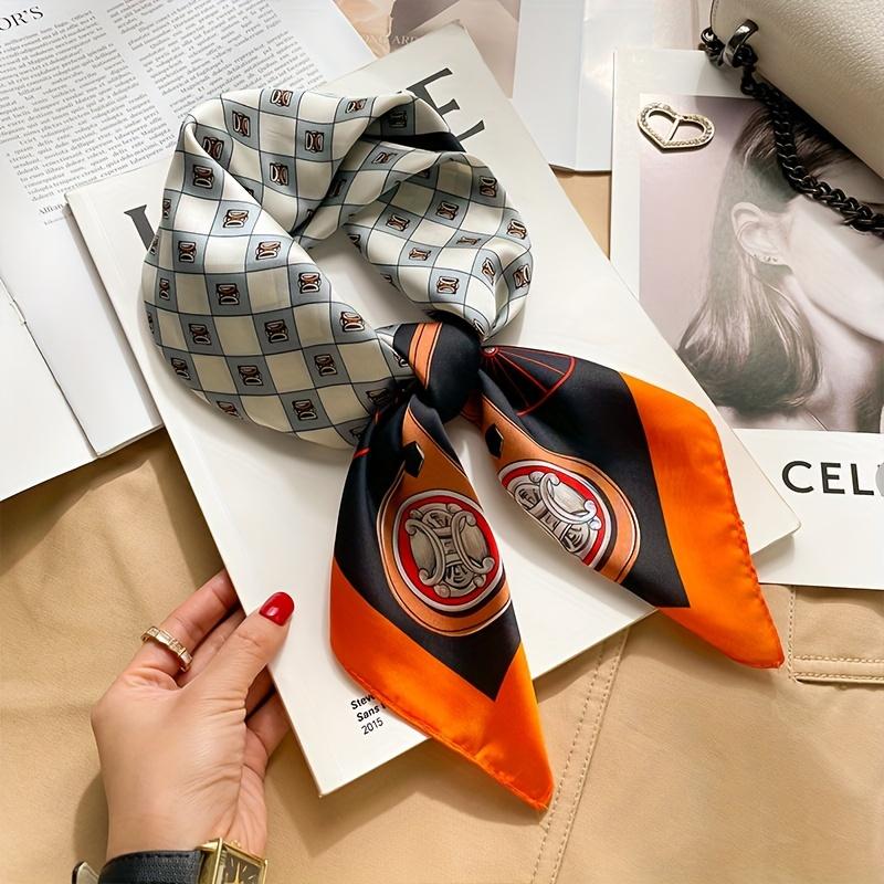 Elegant French Square Scarf Unique Printed Neck Shawl Stylish Multi-Functional Bandana Neck Protector Simulated Silk Scarf