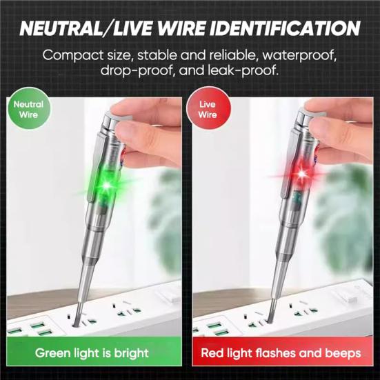 Smart Voltage Tester Pen with Self-Test Button Dual LED Lights Breakpoint Finder Screwdriver Tip Voltage Detection Pen