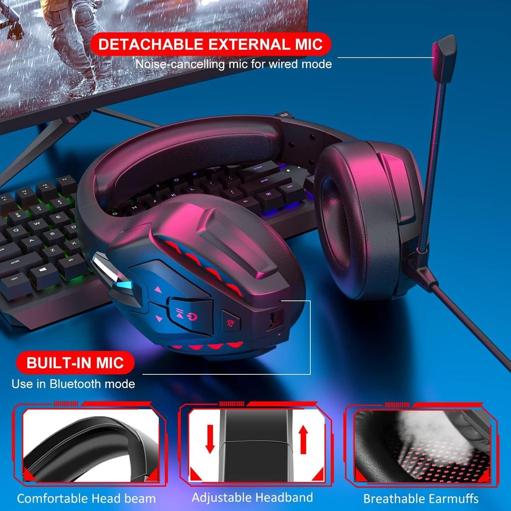PS5 Gaming Earphones for PS5/4 PC Switch Q10 Xbox One with Stereo Sound, Detachable Microphone, Bluetooth Earphones for Laptops/phones/tablets