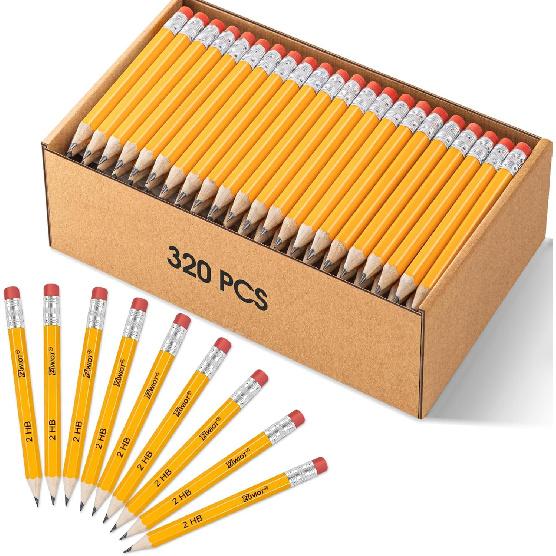 ZWlOT Golf Pencils with Eraser, #2 HB Half,4" Mini,Pre-Sharpened,120/200/320 Count Pencils Wood Cased Short for Classroom, Office, School, Wedding
