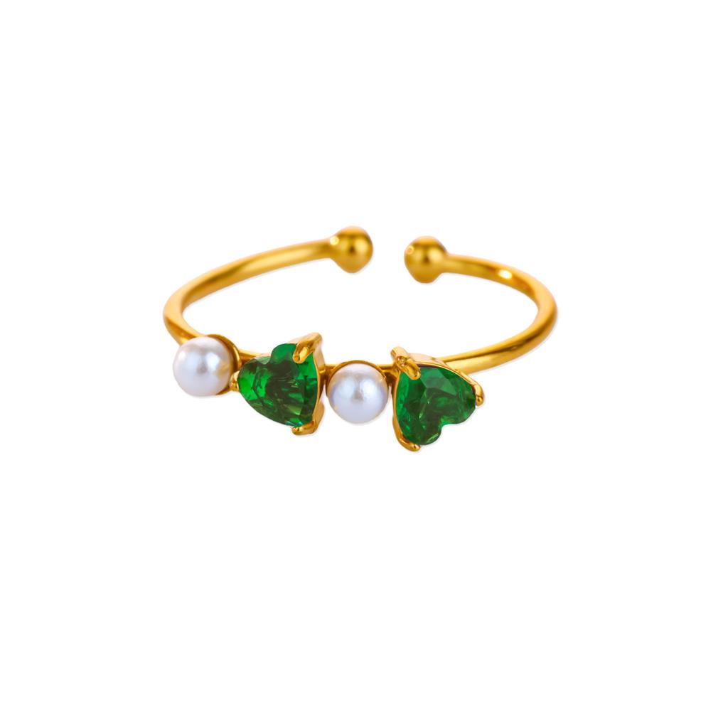 Zircon Four Leaf Clover Rings For Women Gold Color Stainless Steel Opening Couple Ring Aesthetic Wedding Bohemian Jewelry Gift