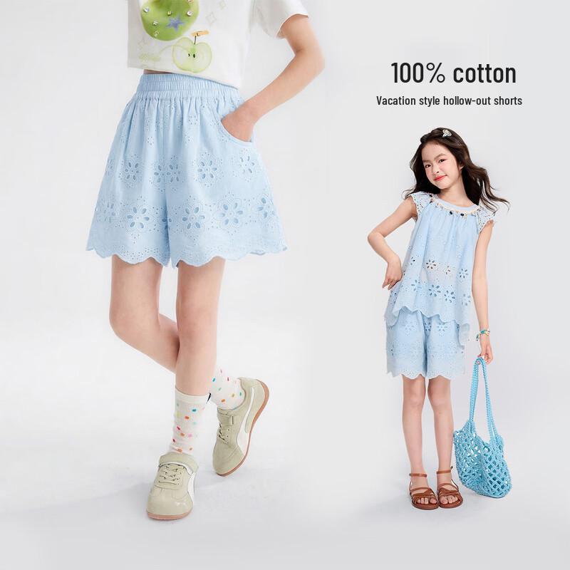 Girls  100% Cotton Lace-Trim Summer Shorts 140