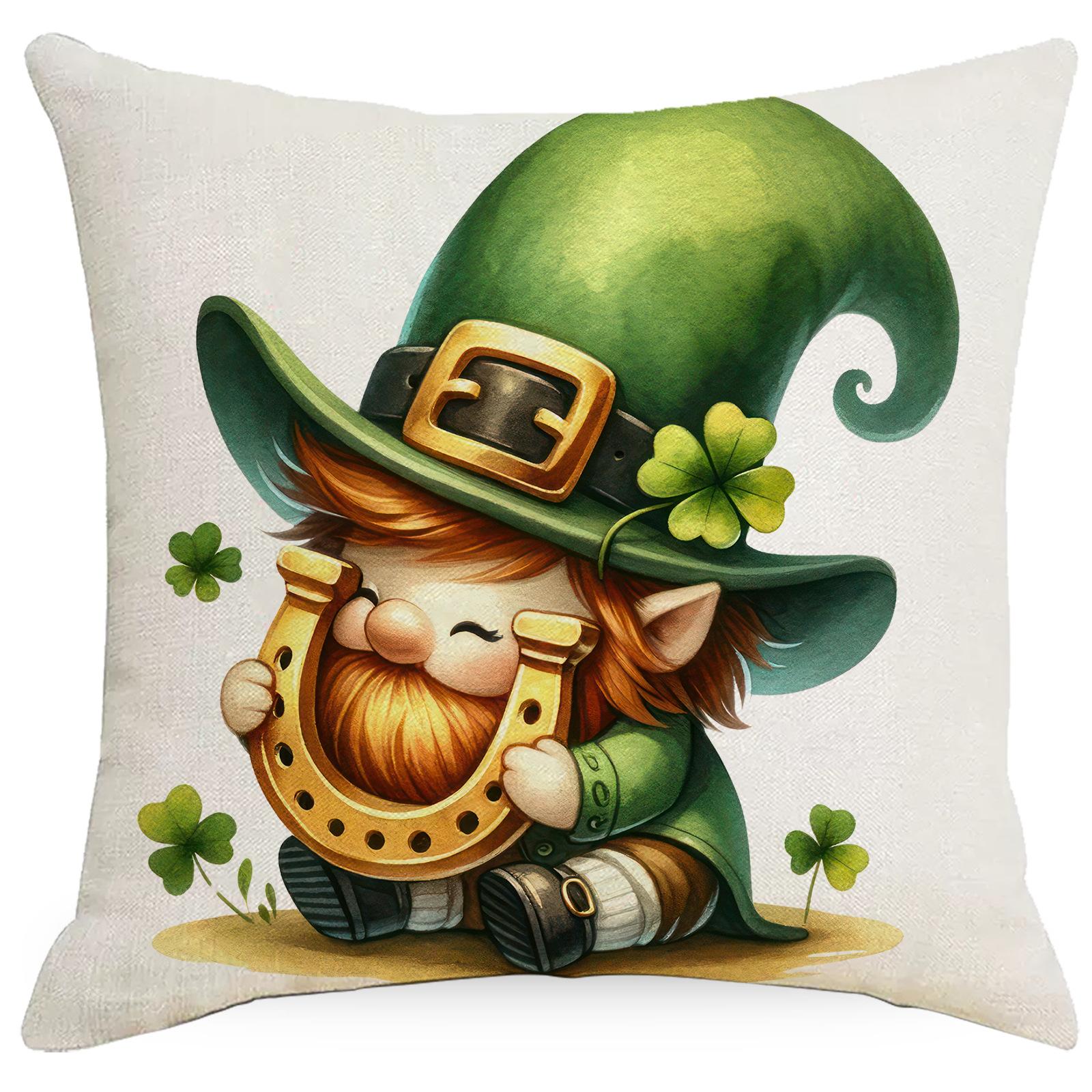 

New St. Patrick S Irish Festival Triple Leaf Gnome Pillow Case Home Cushion Pillow Case Premium Durable Quality 45 * 45Cm