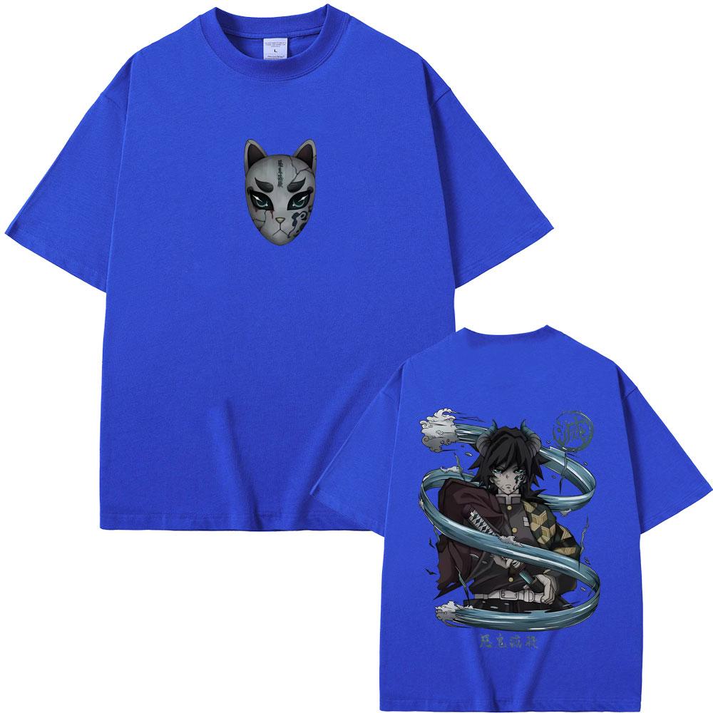 Anime Demon Slayer Tomioka Giyuu Double Sided Print T-shirt Men Women Clothing Cartoon Oversized T Shirts Man Casual Cotton Tees