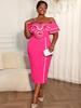 Plus Size Floral Color Block One-Shoulder Bodycon Gown with Slit