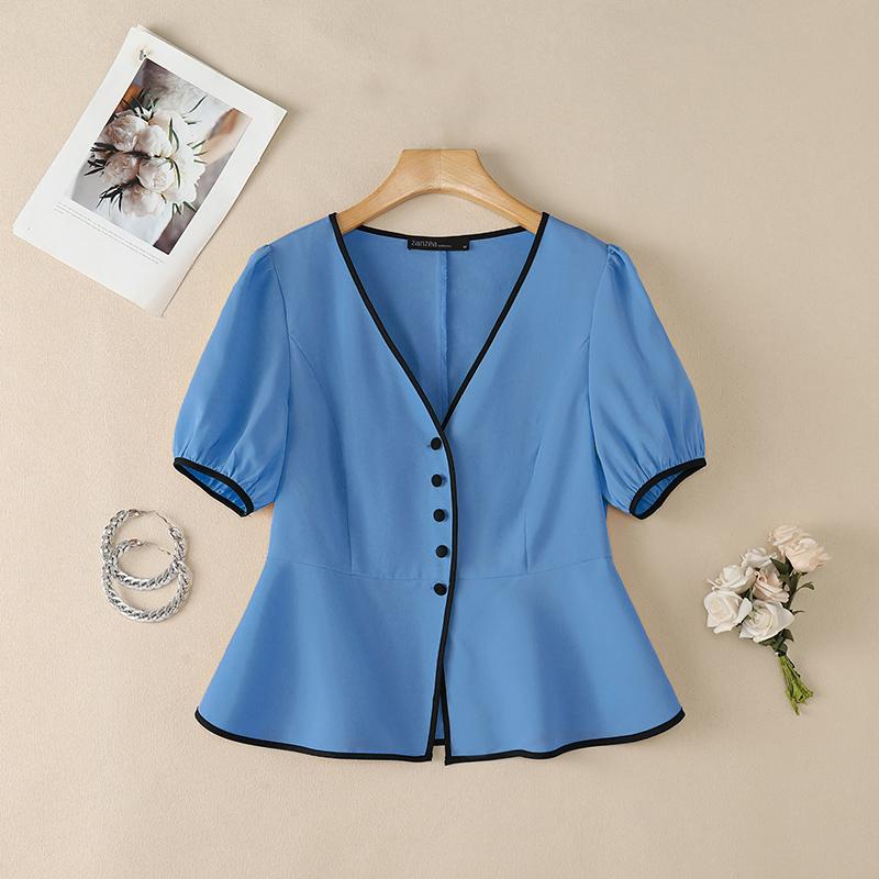 ZANZEA Blusa estiva casual da donna con scollo a V, tinta unita, manica corta