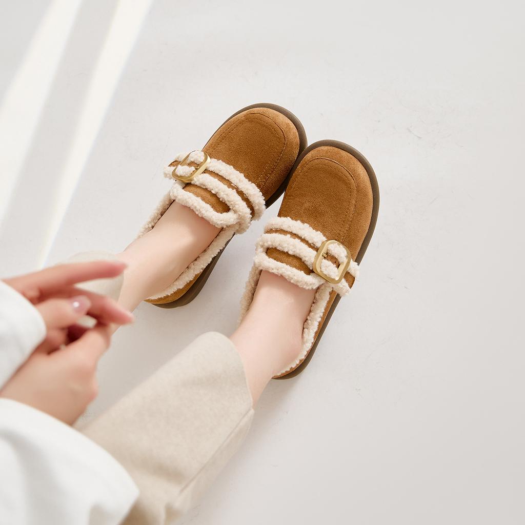 Thick-soled Velvet Women's Winter Fluffy Shoes with One Foot On Cotton Shoes