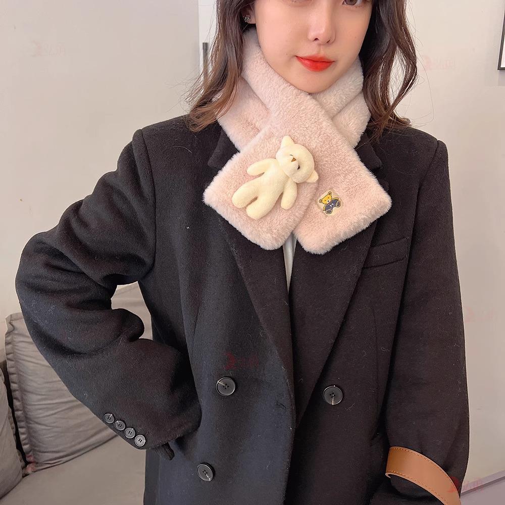 Little Bear Plush Scarf: Warm, Cute Snood for Girls - Winter Neck Warmer & Versatile Cartoon Doll Accessory