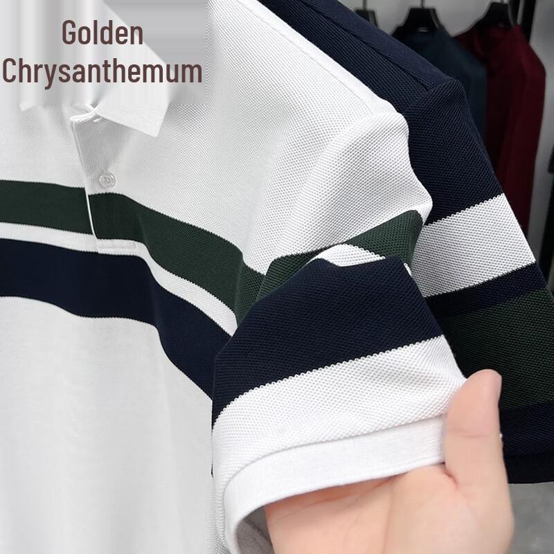 Polo da uomo casual a righe con ricamo in piqué