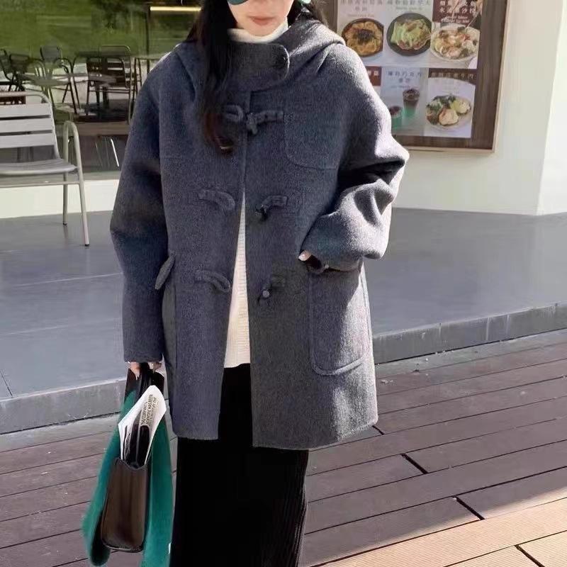 

Новое зимнее корейское пальто Tide из двухслойной шерсти для женщин с роговой пряжкой. M