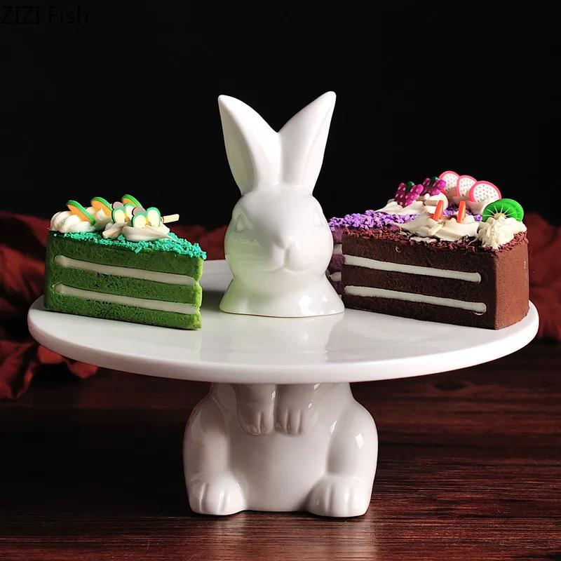 BRRabbit Shape Ceramics Cake Tray Wedding Party Dessert Display Stand Fondant Cake Decorating Tools Home Decorating ToolsEY
