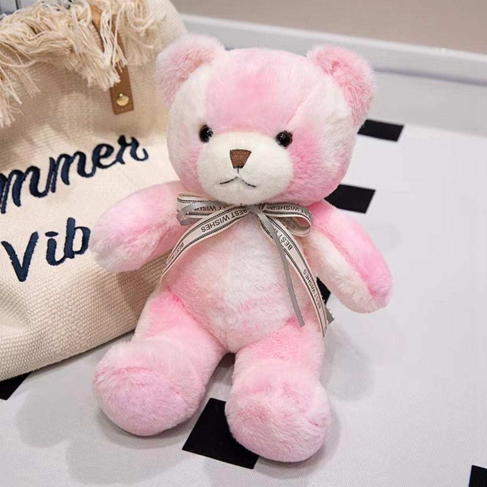 Fluffy Colorful Bow Tie Bear Doll Soft Animal Bear Doll Pillow  Decorate Present