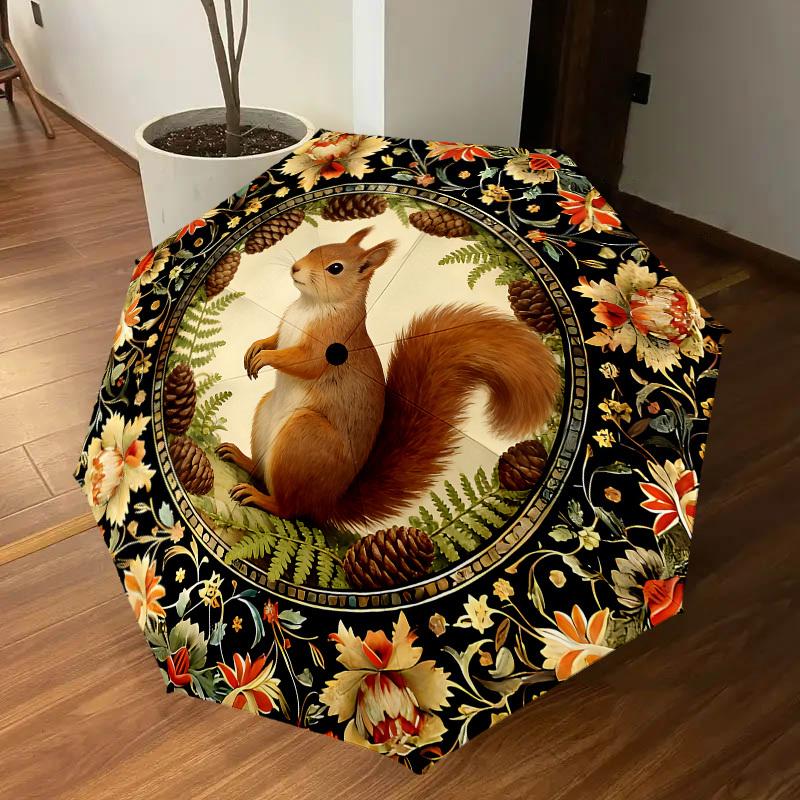 1PC Squirrel Flowers Umbrella-8-Rib Reinforced, Automatic Open, Lightweight & Durable, Cute Fashion Accessory for Outdoor-K1245
